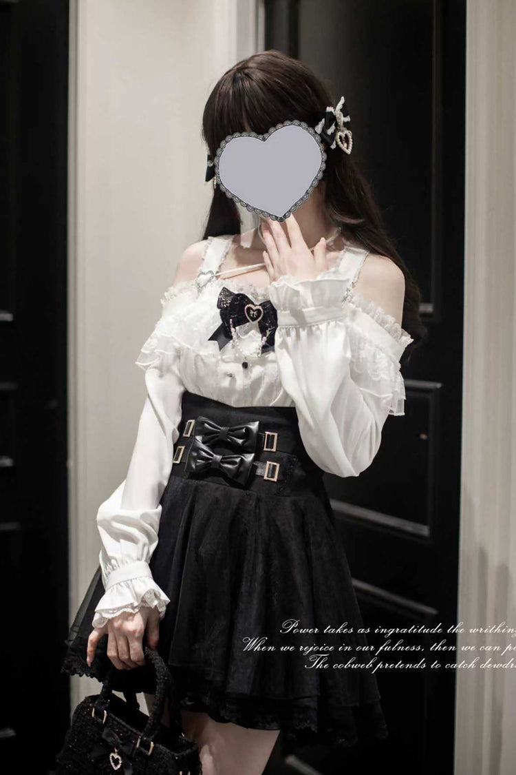 Black Solid Bow-Ornamented Jirai Skirt