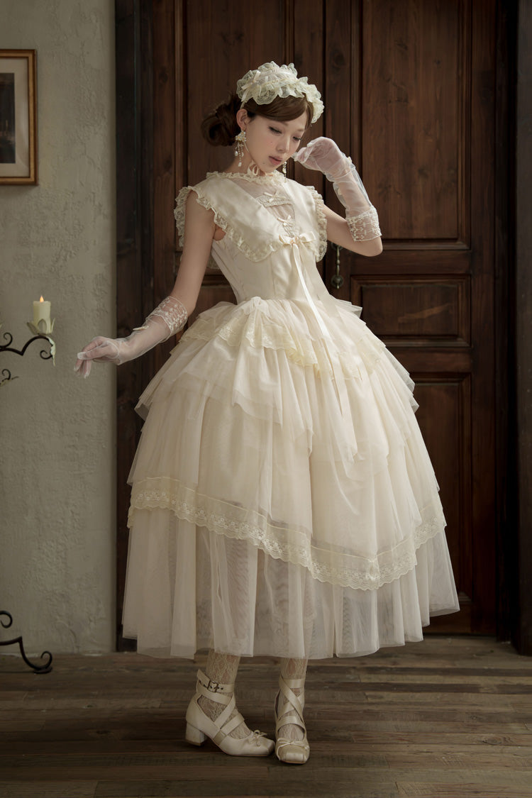 Ivory Elegant Dress with Triple Ruffles and Bow Embellishments - Dream by the Pillow