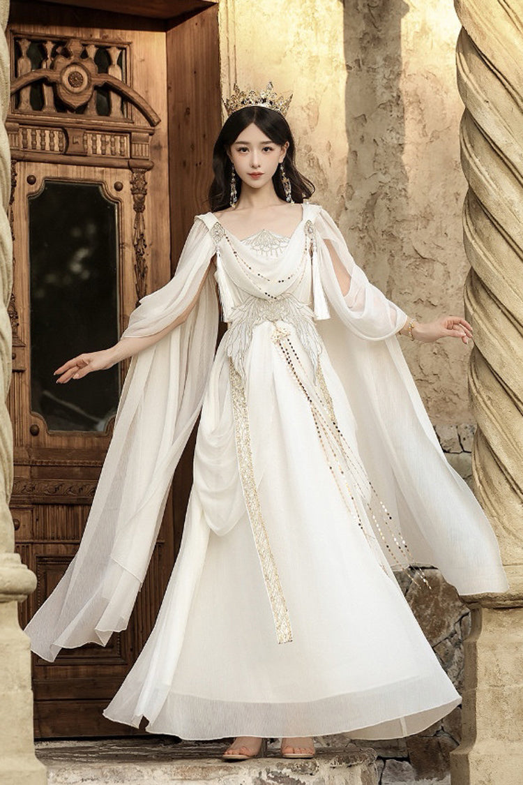 White Sleeveless Gothic Lolita JSK Dress Set Ruffled Greek Style