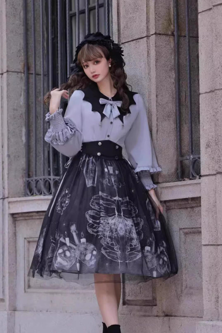 Black Printed Gothic Punk Skirt Set - Halloween Elegant Lolita