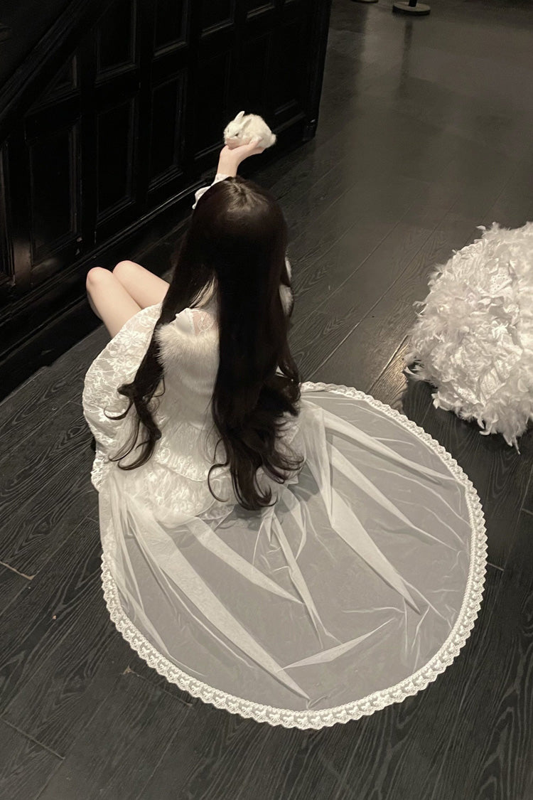 Ivory Long Sleeve Lace Irregular Sweet Skirt Set