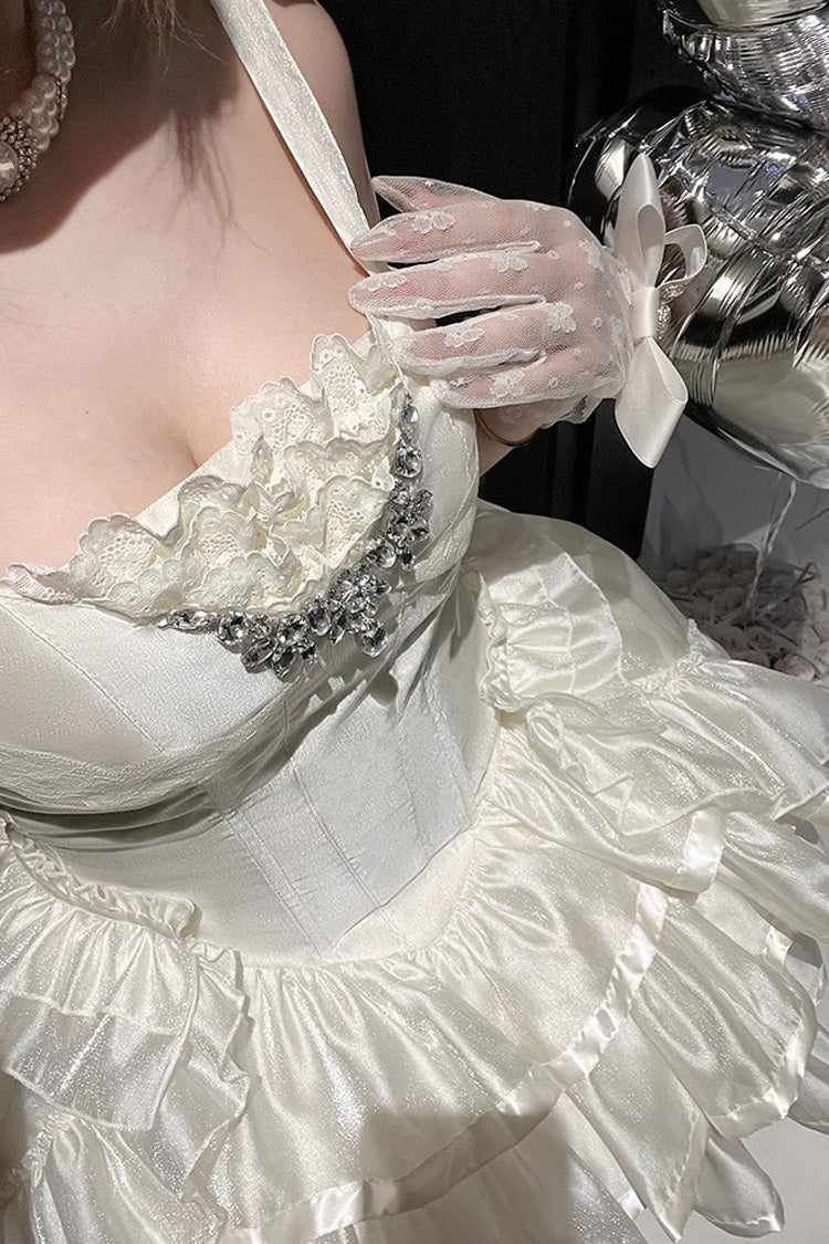 White Triple Layer Bow Lace Sweet Lolita Jsk