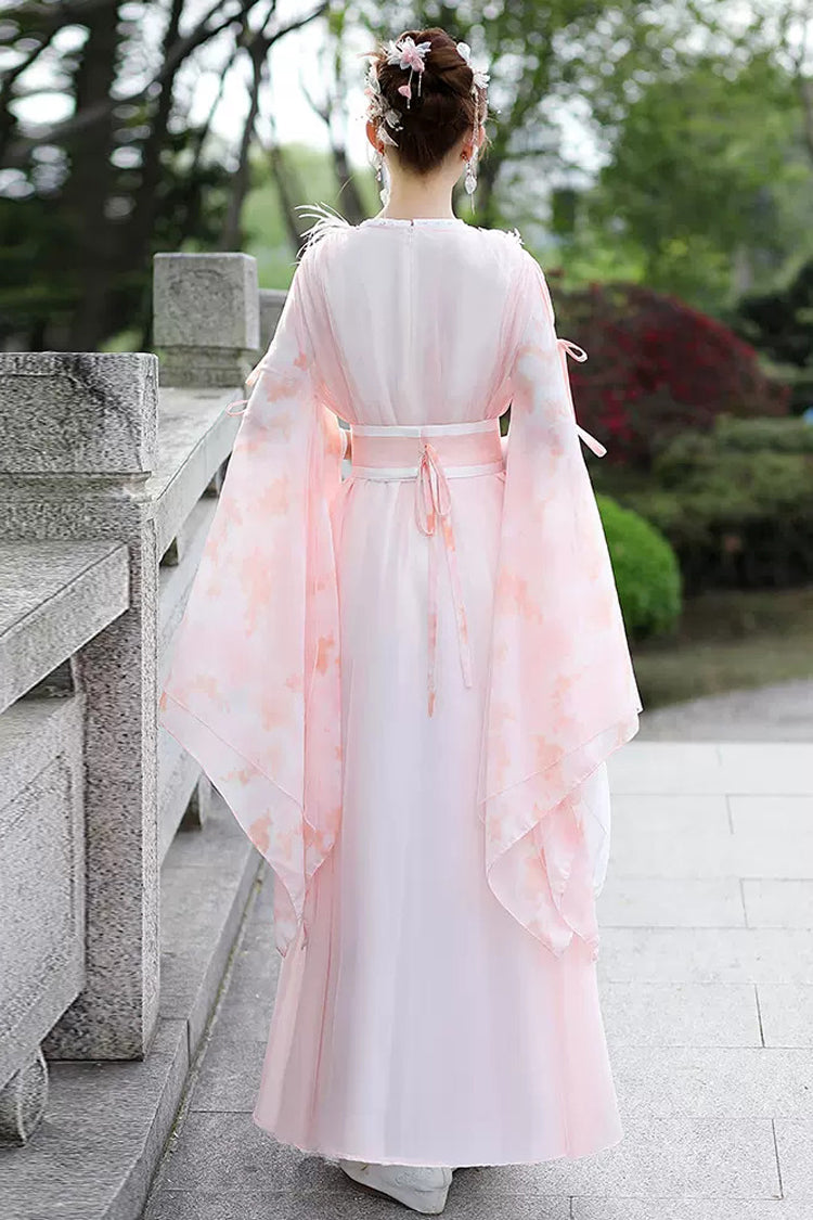 Rose V-Neck High Waist Lace-Up Feminine Sweet Hanfu Gown