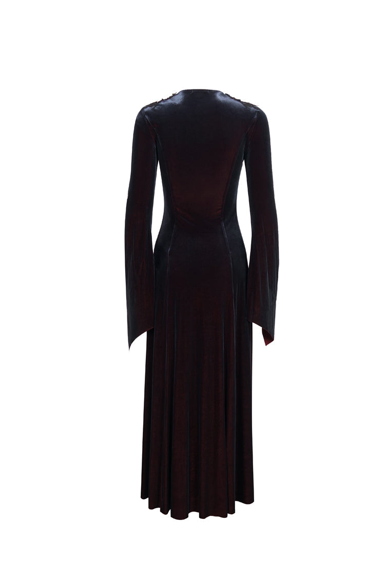 Scarlet & Black Fringe Bell-Sleeve Gothic Maxi Dress