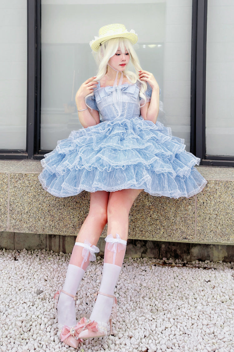 Azure Plus-Size Sweet Hanayome Dress with Layered Ruffles