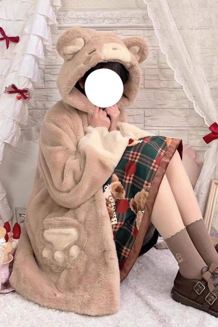 Plush Thickened Sleepy Bear Sweet Lolita Coat with Hood