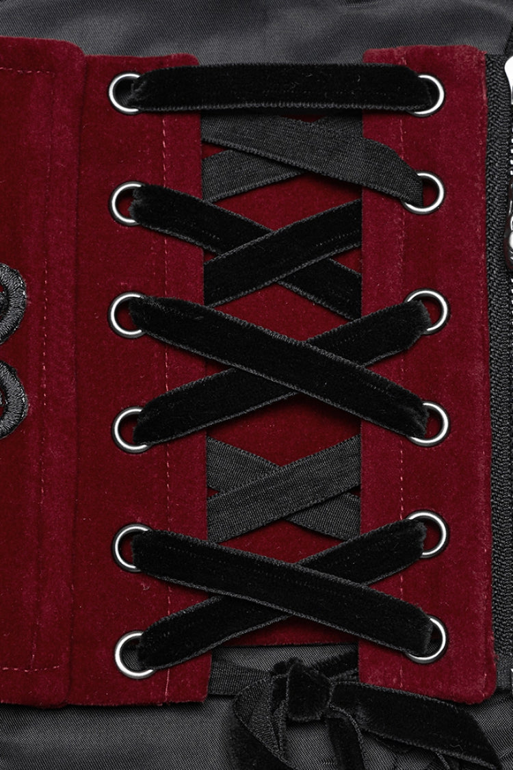 Gothic Corset with Lace-Up Zipper, Embroidered Women's Top