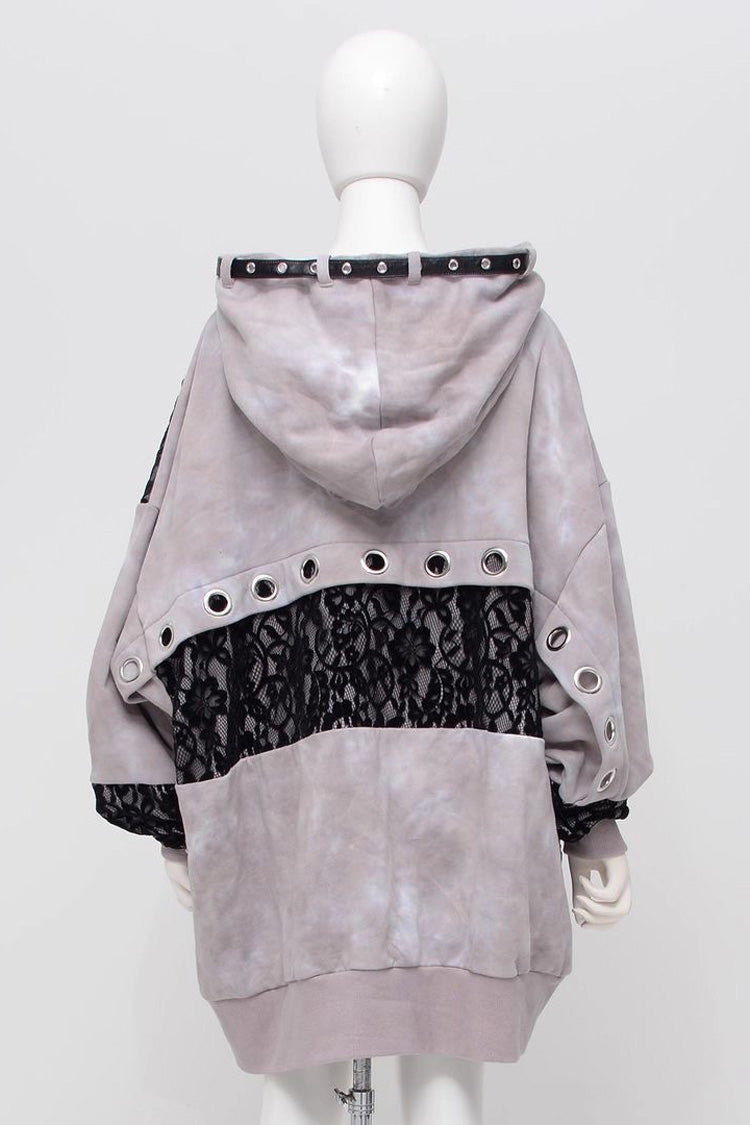 Color-Blocked Hooded Tie-Dye Zip-Up Jirai Jacket