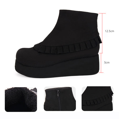 Ruffle College Style Round-Toe Platform Boots for Lolita