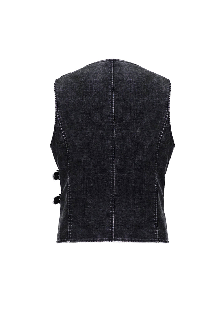 Rivet Corduroy Punk Waistcoat with Lace-Up Details