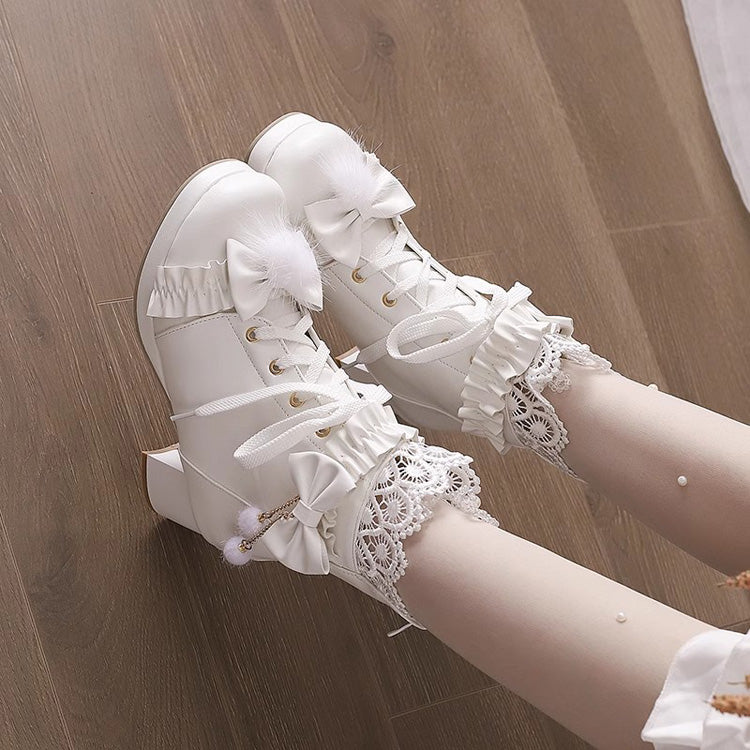 Ribbon-Stitched Lace Adorable Elegant Lolita Boots - 3 Tones