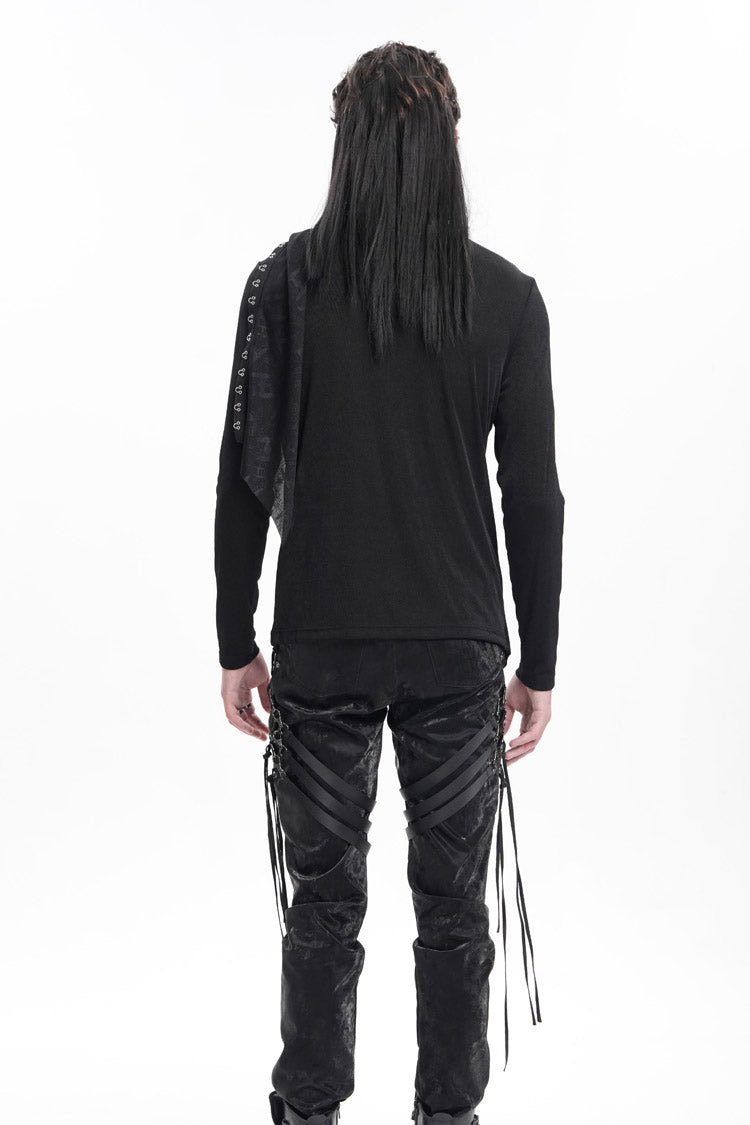 Men's Gothic Sweatshirt with Chain Print and Asymmetric Stitch