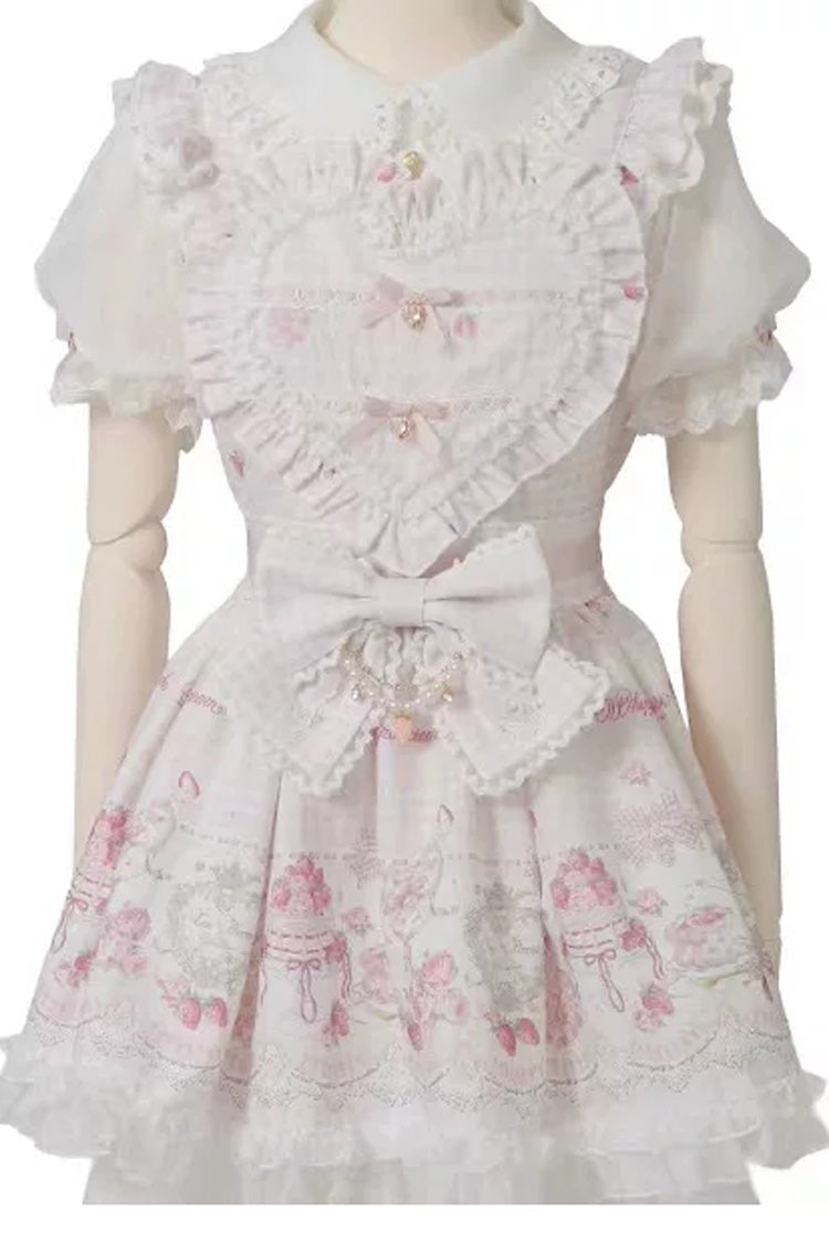Lapel Collar Bow Print Short Sleeve Plus Size Jirai Dress in Three Colors