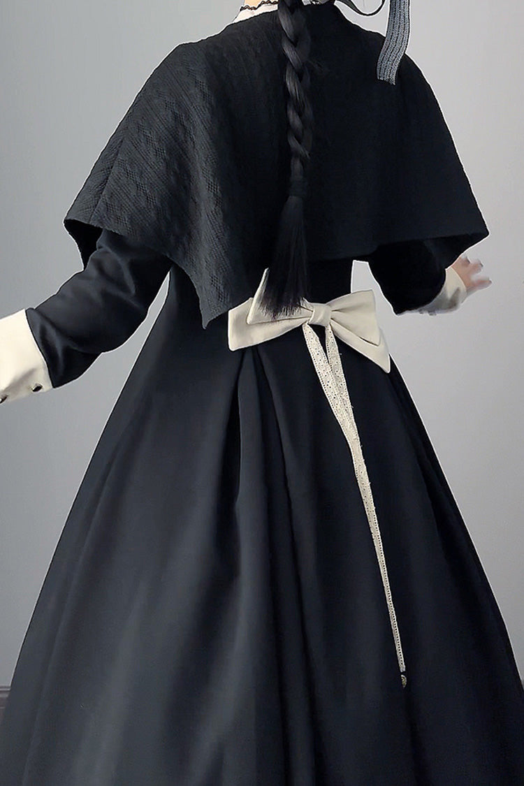 Elegant Lolita Dress with Stand Collar, Ruffles, and Bowknot