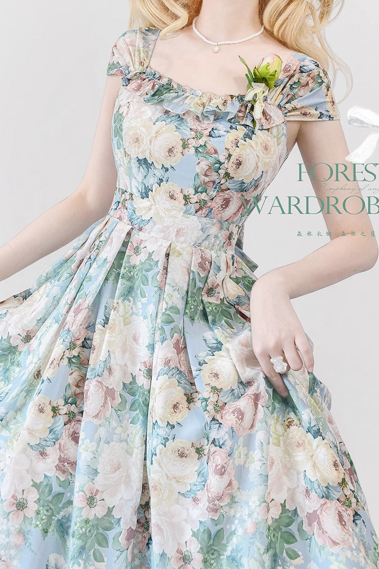 Multi-Color Green Field Flowers Bowknot Sweet Jsk Dress
