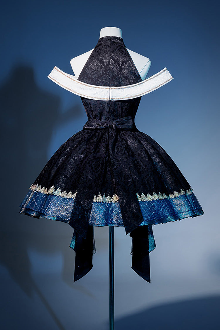 Black Blue Universe Off Shoulder Halterneck Sleeveless Embroidered Cardigan Gothic Princess Dress
