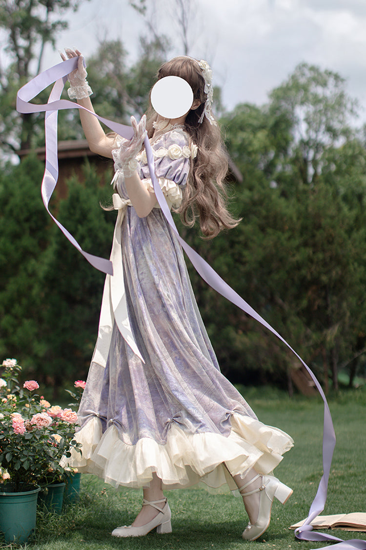Violet Sun Moon Poem Short Sleeve Printed Bow Princess Lolita Dress