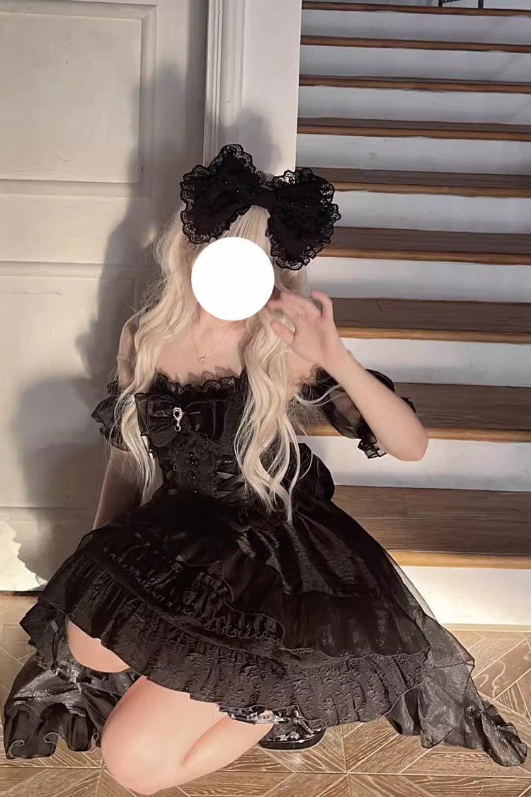 Black Sleeveless Bowknot Multi-Layer Ruffle Gothic Lolita Jsk Dress