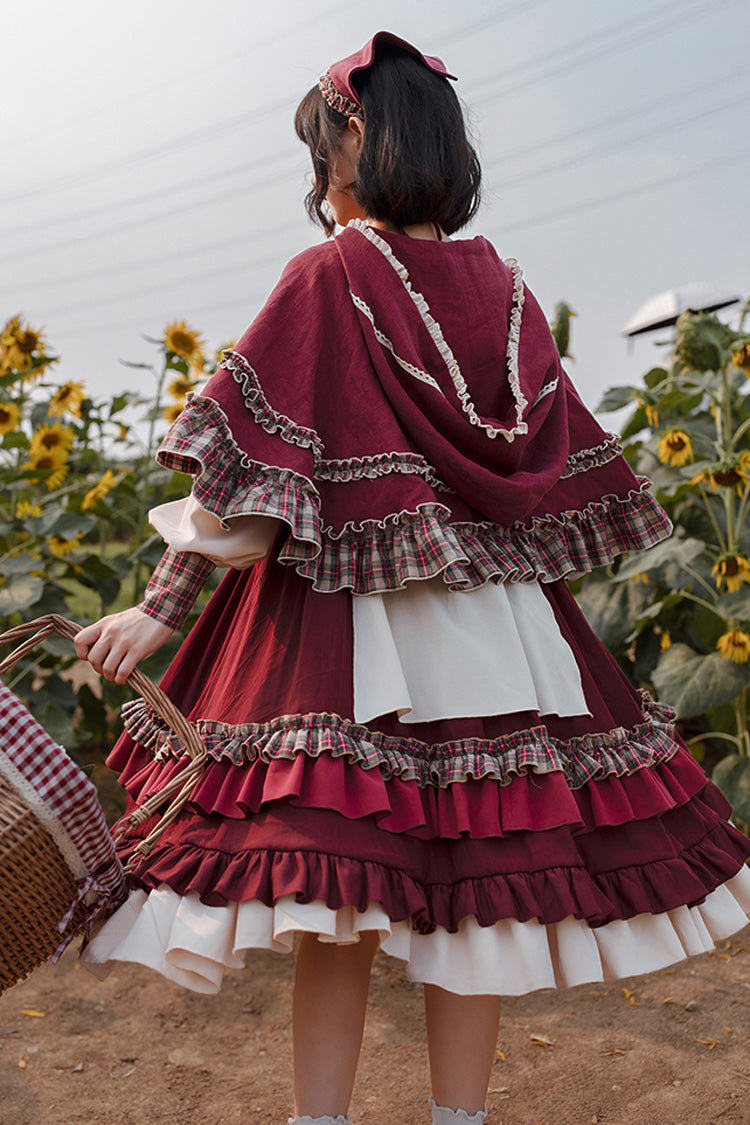 Red Riding Hood Ruffle Sweet Lolita Gown with Long Sleeves