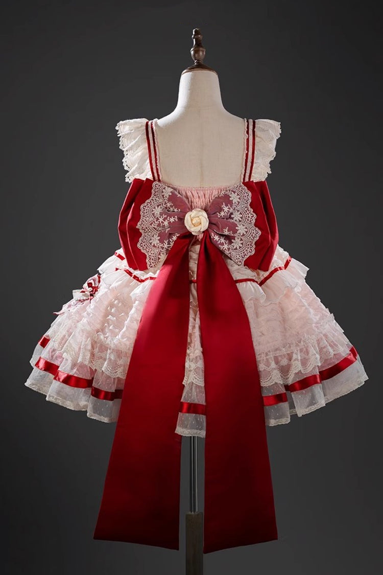 Moonstone Sleeveless Ruffle Embroidery Bow Lace Fishbone Princess Dress in Pink