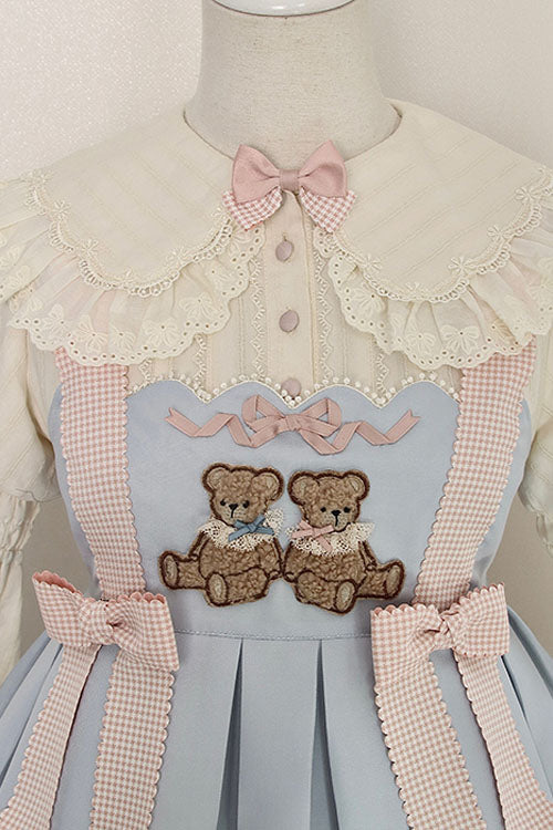 Royal Blue Sheep and Bear Print Sweet Lolita Jumper Dress with Bow