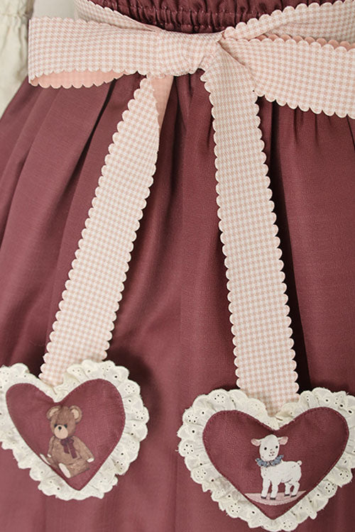 Wine Sheep & Bear Print Alice Girl Bow Ruffled Sweet Lolita JSK Dress - Altfashion Shop