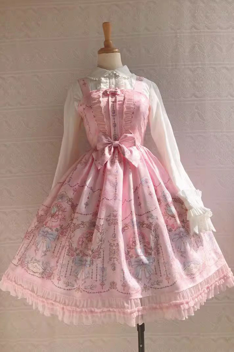 Delicate Print Ruffle Bowknot Sweet Lolita JSK Dress, Four Colors