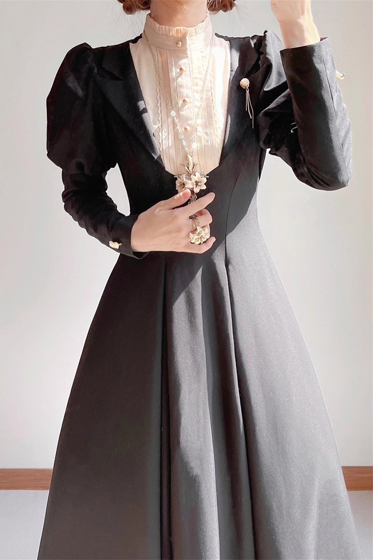 Plus-Size Gothic Lolita Dress with Puff Sleeves and High Waist