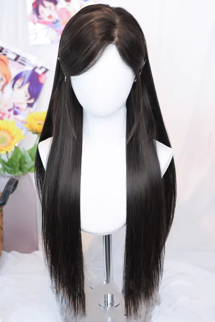 Everyday Straight Long Wig with Side Bangs in Two Colors