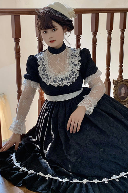 Plus Size Sweet Lolita OP Dress - Lace Long Sleeve