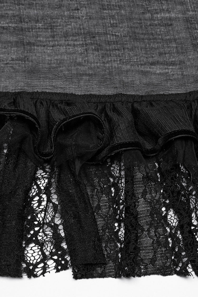Punk Skirt for Women with Lace Hollow-Out & Drawstring Detail, Black
