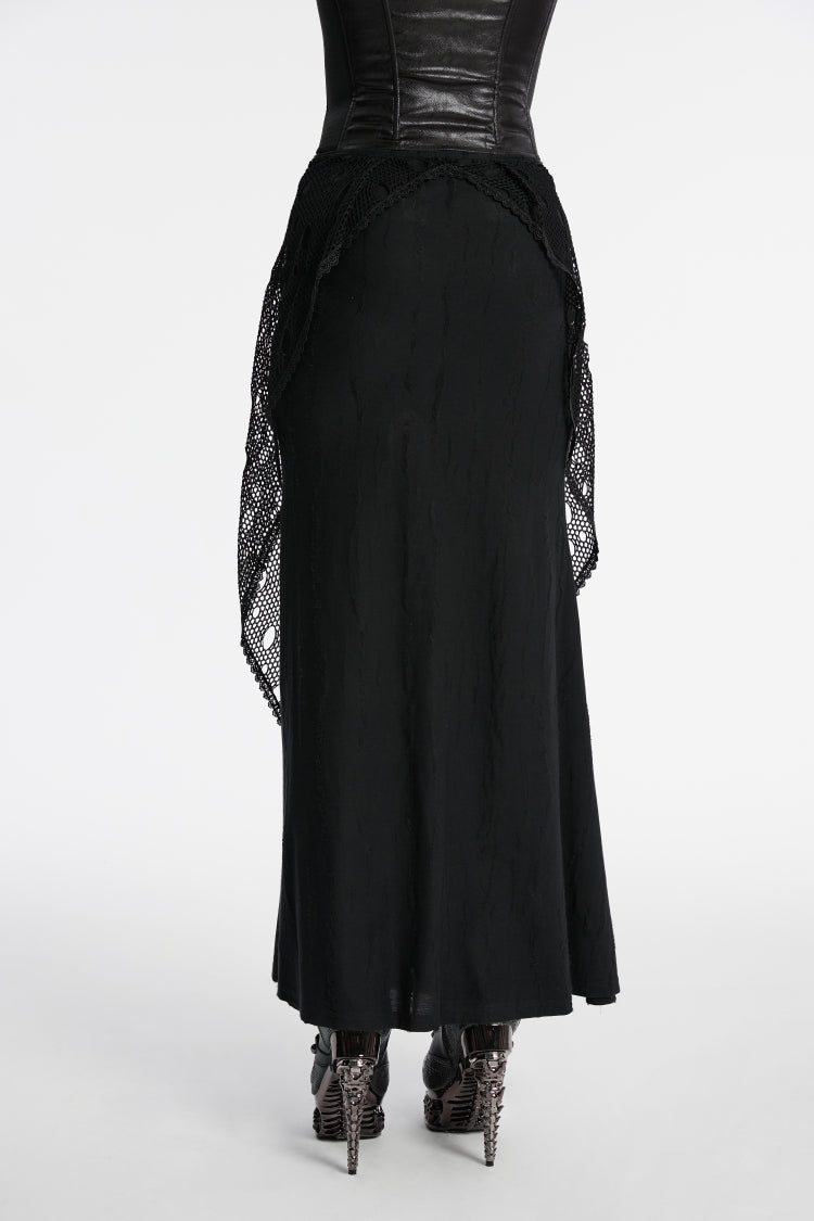 Punk Fishtail Skirt with Mesh Panels and Eyelet Trim