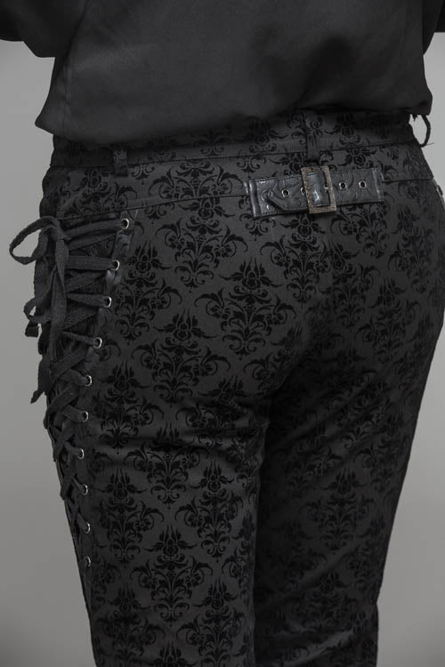 Flocking Patterned Gothic Trousers for Men's Parties