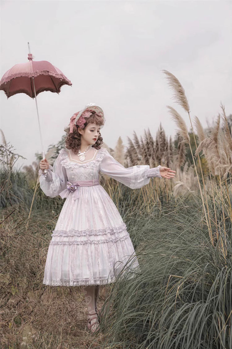Elegant Plus Size Lace Dress with Ruffle Sleeves in Light Purple