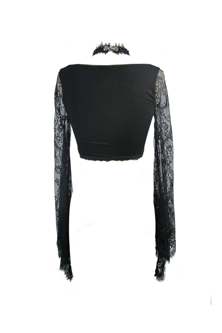 Openwork Sunscreen Long Sleeve Gothic Shirt for Women Lace Super Short