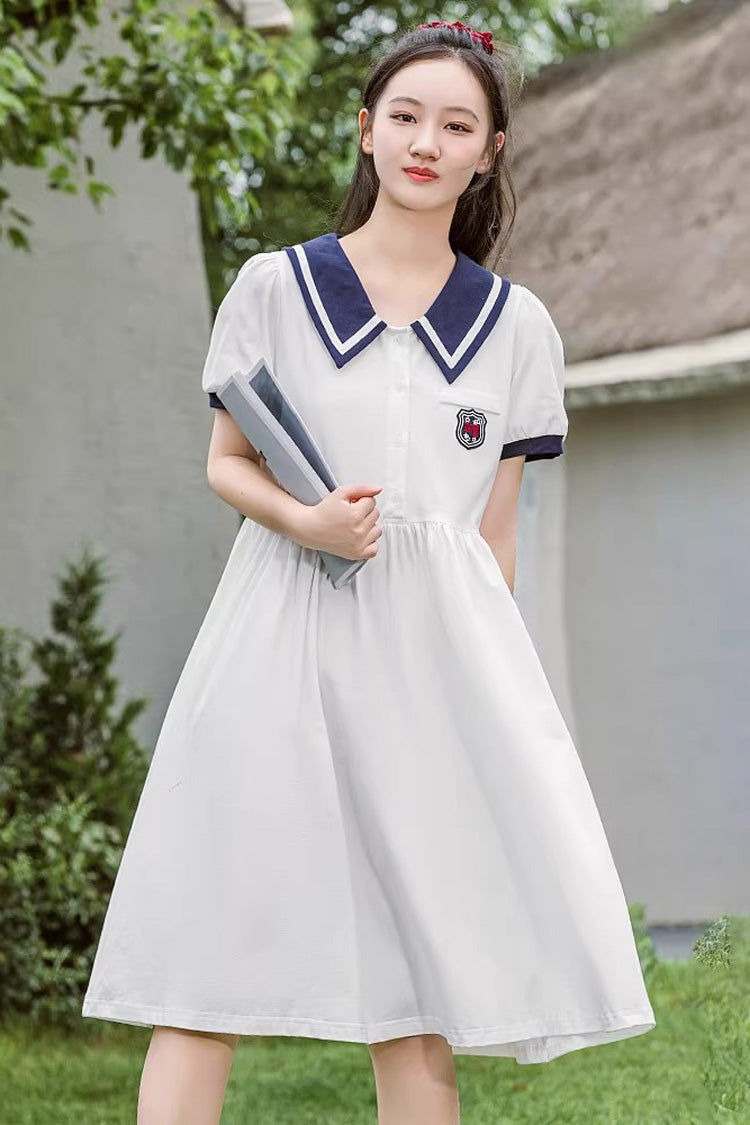 Short Sleeve High Waist Collegiate Sweet Lolita Dress in Two Hues