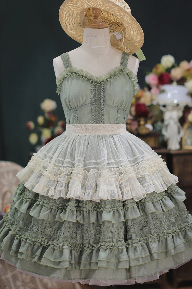 French Ruffle JSK Dress with Tiered Layers, Bouquet Print