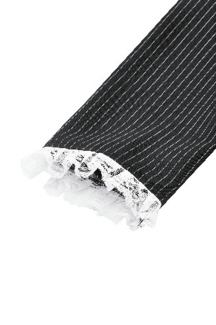 Black/White Striped Lace-Up Gothic Dress with Bow