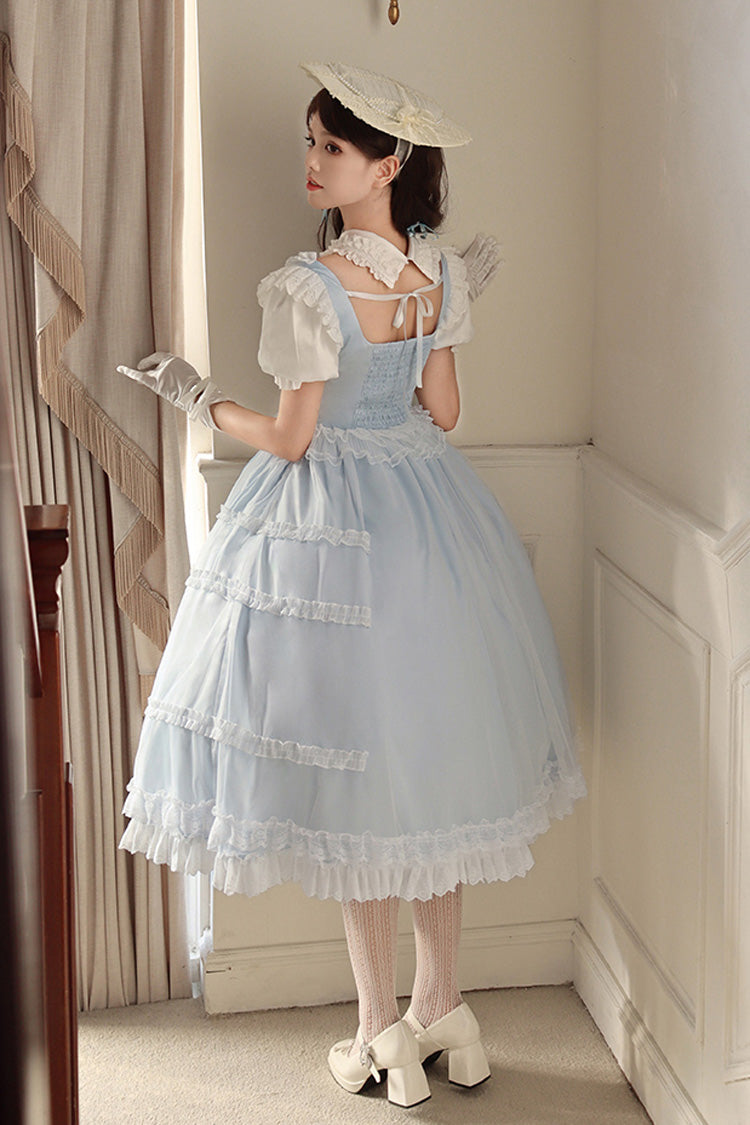 Light Blue Sweet Dress Set with Square Collar and Ruffles