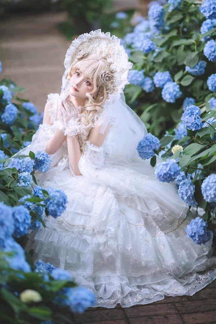Ivory Gothic JSK with Multiple Ruffled Layers and Bow - Dreamy Waltz