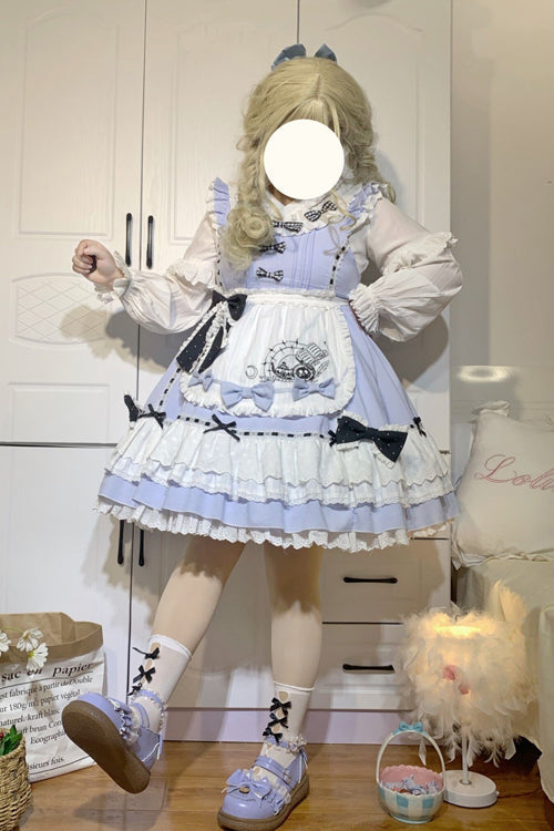 Azure Ruffled Square Neck Alice-Inspired Sweet Lolita Jumper Dress