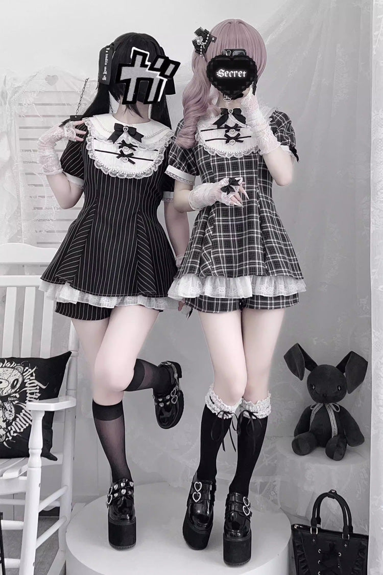 Gothic Japanese Dress Set with Rabbit Ears and Doll Collar - Moonlight Whispers, 2 Colors