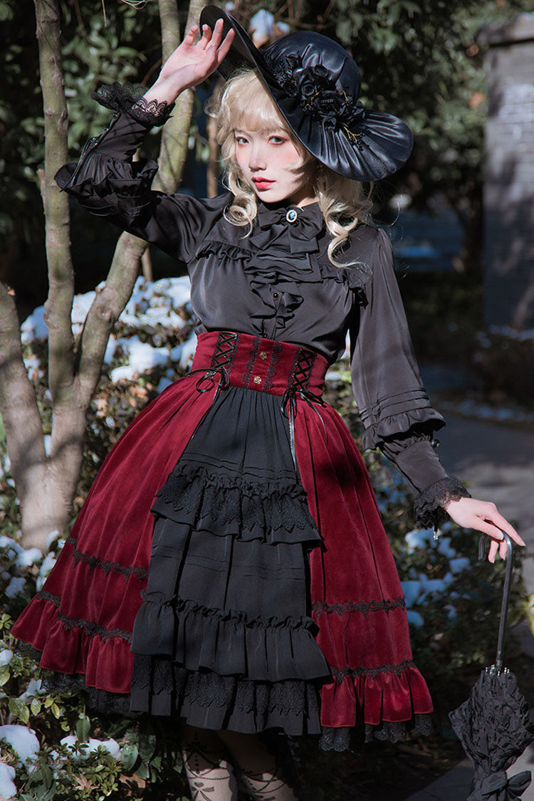 White/Black Gothic Lolita Skirt Dress Stitching Cardigan Ruffled - Altfashion Shop