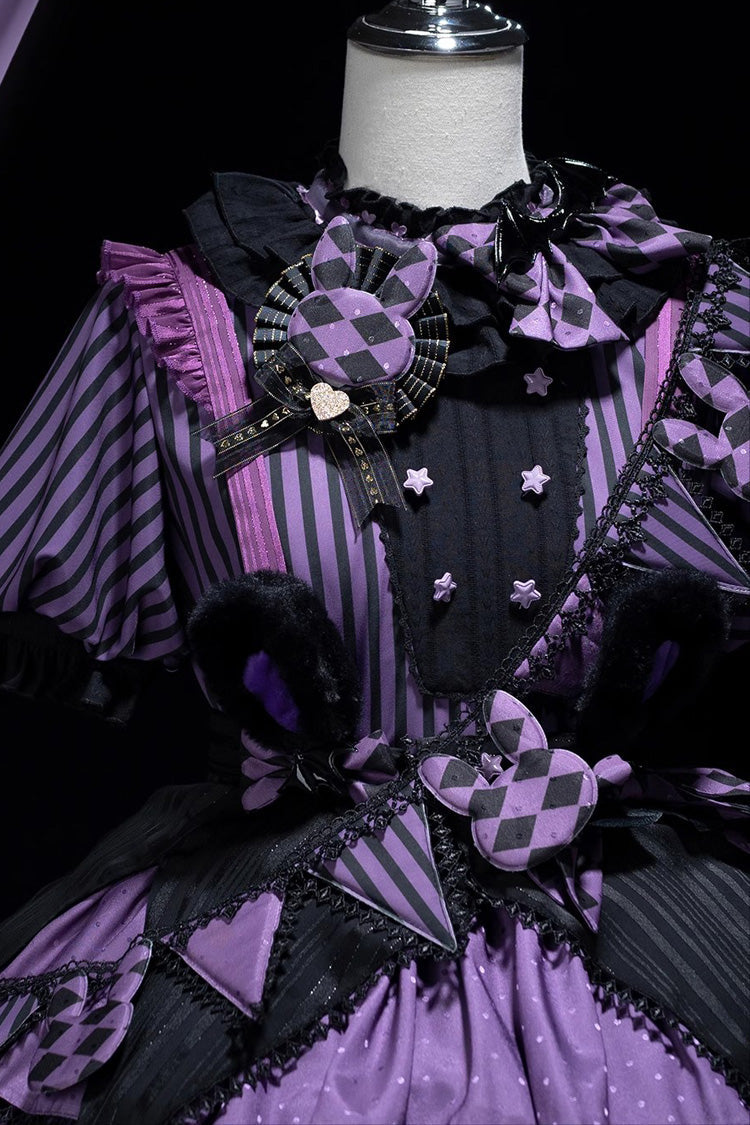 Mauve Circus Layered Print Ruffled Princess Doll Frock