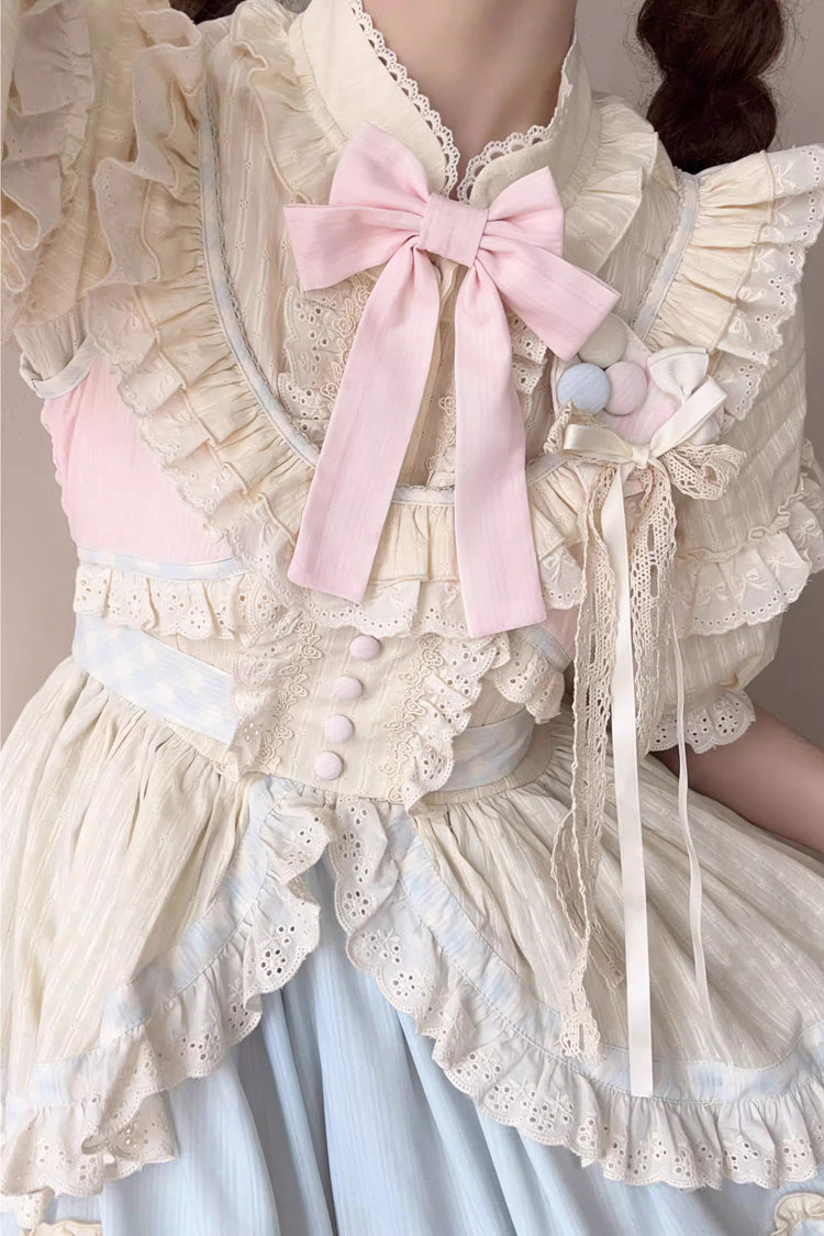 Sleeveless Multi-Layer Ruffle Bow Lace Sweet Lolita Jumper Dress Long - Multi Color
