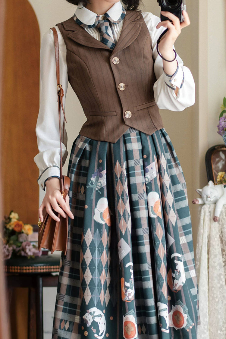 V Collar Print Classic Vintage College Ouji Vest