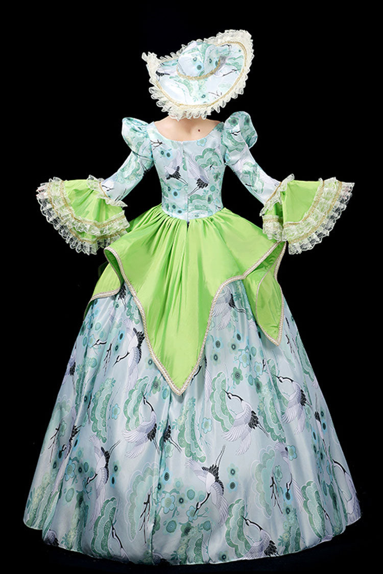 Jade Victorian Prom Lolita with Crane Print and High Waist