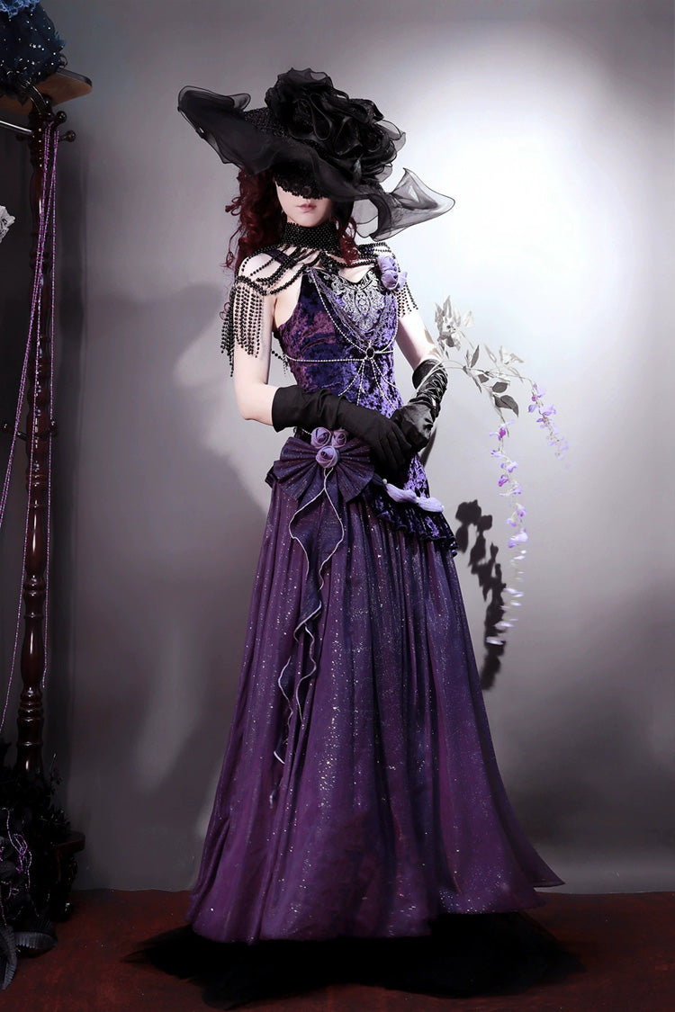 Violet Nocturne Mystery Embroidered Bow Lace Vintage Elegant JSK