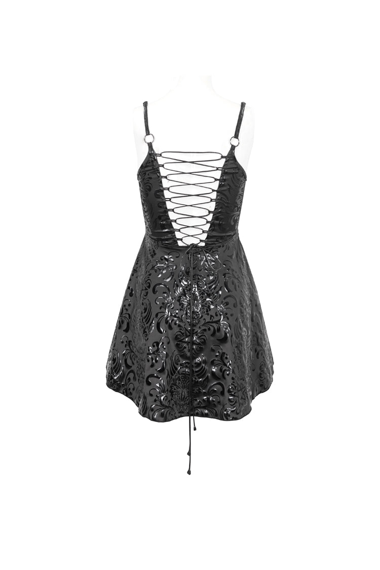 Occult Embossed Panel Mesh Cutout Gothic Evening Dress