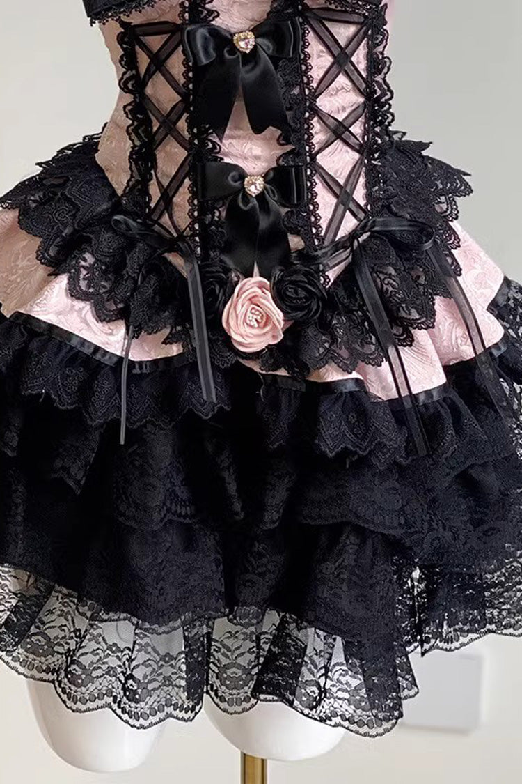 Black Pink Blackberry Lover Multi-Layered Lace Sweet Skirt Set